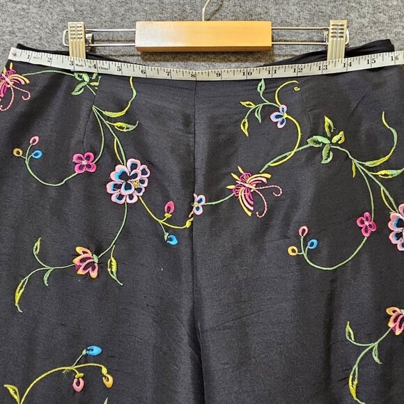 Vintage s.l.b Woman 100% Silk Pants Floral Embroidery Size 14W Black Formal - Picture 4 of 16